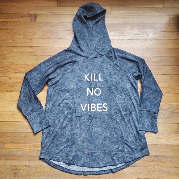 Lularoe Amber Kill‎ No Vibes Gray Hooded Sweatshirt Sz Large - Picture 1 of 6